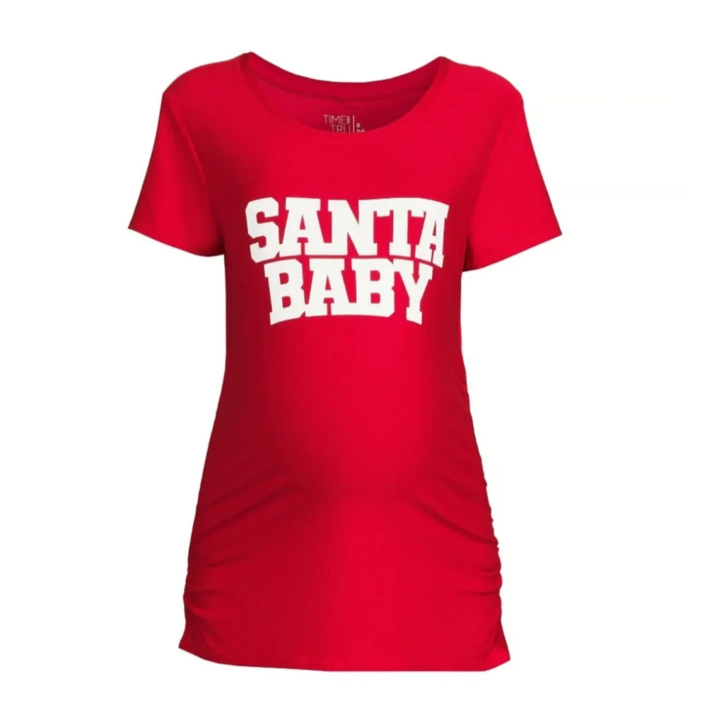 Time And Tru "Santa Baby" Maternity T-Shirt Size L (12-14) Red